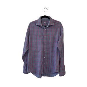 Bugatchi Uomo Mens Classic Fit Shirt‎ Size XL Preppy Button Up Flip Sleeve Plaid
